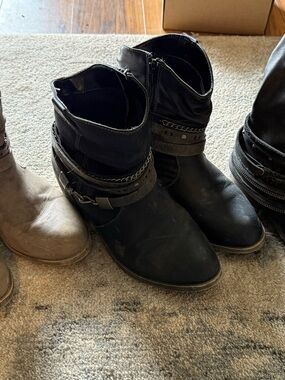 Jellypop Black Ankle Booties with Buckle & Chain Detail